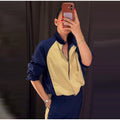 Color Block Zip Up Two Piece Set Women Long Sleeve Stand Collar Cropped Jacket High Waist Shorts 2026 Spring Summer Casual Suit