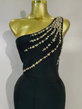 Elegant Black One Shoulder Sparkly Diamond Bodycon Bandage Long Dress Celebrity Evening Party Club Prom Luxury Birthday Dress