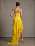 Fashion Yellow Pearl Bead Irregular Draped Dress Women Elegant Strapless High Waist Vestido Summer Lady Club Gowns