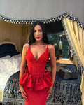 Valentine's Day Women Sleeveless V-Neck Ruffles Bodycon Long Bandage Dress Celebrate Evening Party Birthday Cocktail Dress
