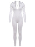 Cross Bandage Hollow Design Jumpsuits Woman o-Neck Full Sleeve Backless Skinny Peach Hip Sexy Club Party Overalls