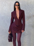 Elegant Office Dress Women Sexy Single-Breasted Hidden Buttons V-Neck Full Sleeve Folds Fashion Commute Bodycon