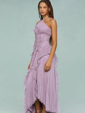 Women'S Irregular Pleated Slim Chiffon Long Dress Sexy Backless Ruffle Fashion Party Prom Elegant Evening Gown 2025 New
