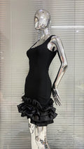 Playful 3D Bud Skirt Hem Low-cut Vest Dress Women Socialite Party Banquet Bandage Stage Performance Gown Designer Luxury Dresses