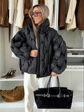 Women Casual Short Padded Puffer Coat Stand Collar Zipper Closure Elastic Cuff Quilted Loose Jacket 2026 Winter Street Outerwear