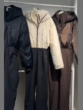 Women One Piece Ski Suit Zip Up White Black Color Block Waterproof Fabric Hooded Warm Jumpsuit 2026 Winter New Snow Sport Outfit