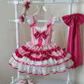 Olivegirl Lolita Dress Kawaii Sweet Bow Ruffled Slim Sleeveless Mini Princess Dresses Elegant Bow Flower Dresses Women Y2K JSK