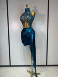 Luxury Rhinestone Sequined Backless Sexy Top Skirt Set Celebrate Evening Party Prom Gowns 2025 Nightclub Singer Stage Outfit