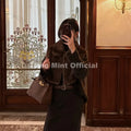 2026 Trendy Striped Brown Sable Faux Mink Fur Shrug Collar Vest Women Sleeveless Cropped Fur Coat Jacket Tank Crop Tops