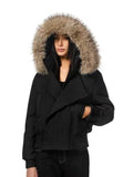 Fashion Faux Fur Trim Hooded Cotton Coat Women Asymmetric Zip Long Sleeve Puffer Jacket Female Winter Daily Warm Outfits 2026