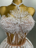 Sexy Pearl Sequins Tassel Sleeveless Glitter Mini Dress Women Singer Bar Nightclub Stage Performance Clothing Show Outfit