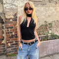 Halter Neck Backless Sexy Vest Women's Summer Slim Strappy Fashion Elasticity V-Neck Vest Solid Vacation Party Female Top