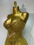 Luxury Gold Sparkly Sequins Diamonds Mini Dress Birthday Dress Women Sexy Performance Costume Singer Stage Nightclub Outfit