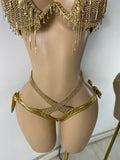Newest Crystal Swimwear Fashion Gold Bar Bikini Blingbling Swimwear Bikini Popular Bathingsuit Bikini Nightclub Stage Outfit