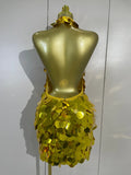 Sexy Shiny Round Sequins Halter Backless Mesh Mini Dress Women Celebrate Eveing Party Club Luxury Birthday Nightclub Stage Wear