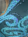 Skyblue Women Long Sleeve Shining Sequins Mesh See Through Bodycon Mini Dress Nightclub Bar Singer Celebrate Performance Costume