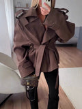 Chic Lace Up Women Jackets Lapel Collar Long Sleeve Loose Jacket for Street Stroll Casual Gathering Wear Fashion