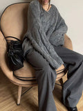 Women's Cable Knit Sweater V Neck Long Sleeve Oversized Loose Chunky Twist Pullover Tops Casual Autumn Retro Commute Top