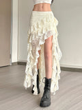 Tassels Women Skirts Chic Irregular Hem Multi-Layered Ruffles Lace Patchwork Summer Trend Skinny Versatile Bottoms