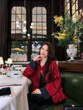New Long Sleeved Jacquard Cardigan Summer Warm Loose Printing Versatile Retro Festival Red Lady Tang Suit Top