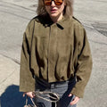 Women's Faux Suede Cropped Bomber Jacket Lapel Collar Zipper Loose Autumn Winter Casual Streetwear Vintage Coat 2026 New