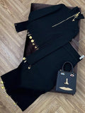 Fashion Spliced Metal Pin Two Piece Set for Women Stand Collar Long Sleeve Pullvers Mid Waist Bodycon Knee Skirt Suit Female