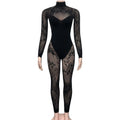 Sexy Hipster Jumpsuit Women Jacquard Coquette Patchwork Skinny Stretch Midnight Club Activity Button Workout Overalls