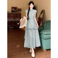 Summer Dress Short Sleeved Dreen Women's Cheongsam Qipao Traditional Improved Slim A-line Long Dress Irregular High-end Elegant