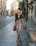 Women Zebra Stripe Long Dress Fashion Elegant Lace Up Full Sleeve Slim-fit Robes 2025 New Evening Party Fashion Lady Vestidos