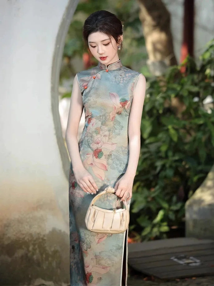 Improved Chinese Dress Sexy Sleeveless Qipao Evening Party Dress Vestidos Women Summer Jacquard Vintage Slim Cheongsam Gown