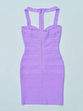 Women Summer Party Purple Bandage Dress Mini Halter Sexy Girl Evening Dress Elegant One Piece Vestidos Fee Shipping