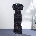 Floral Puff Sleeves Maxi Dresses Women's Slim Waist-cinching Hip-wrap V-neck Dress 2026 New Ladies Summer Vacation Outwear