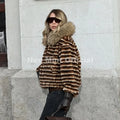 2026 Winter Hooded Striped Teddy Fur Coat Women Brand Street Fashion Girls Oversized Faux Lamb Fur Jacket Warm Overcoat