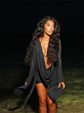 Y2K Halter Dress Women See Through Backless Full Sleeve Irregular Coquette Sexy Midnight Beach Vacation Mini Bodycon