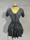 Lady Fish scales shell sequins Scale Sequin Bodysuit HighNeck Short Sleeve Ruffle Skirt Costume For Women Nightclub Stage Wear