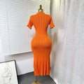 Women Single Breasted O-neck Short Sleeve Knit Ribbed Bodycon Midi Dress  Vacation Sexy Party Club Vestidos Dresses