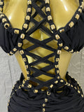 Women Sexy Sparkly White Braided Halter Mini Dress Gold Bead Trim Cutout Sides Ideal Beach Parties Vacations Special Occasions