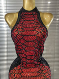 New Arrival Women Sexy Backless Halter Shining Rhinestones Snakeskin Bodycon Mesh Long Dress Nightclub Party Celebrate Clothing