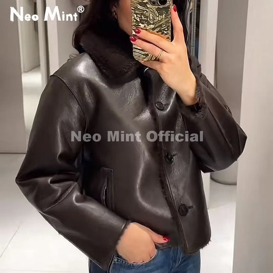 2026 Winter New Windproof Shearling Jacket Women Brand Fashion Reversible Faux Mink Fur Coat Girls Short Warm Overcoat