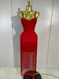 Elegant Prom  Evening Party Luxury Birthday Wedding Guest Dresses Women Sexy Shiny Crystals Tassel Bodycon Long Bandage Dress