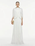 Chic Draped Maxi Dress Women Elegant Flutter Sleeve Turtleneck Patchwork Long Dresses 2026 Lady New Evening Party Gowns