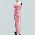 Pink Red Color Women Sexy Strapless Off the Shoulder Florals Bodycon Long Bandage Dress Celebrate Fashion Evening Party Outfit