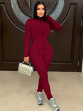 Sporty Turtleneck Jumpsuit Women Zip Long Sleeve Stretch Skinny Streetwear Activity Classic Fitness Workout Overalls