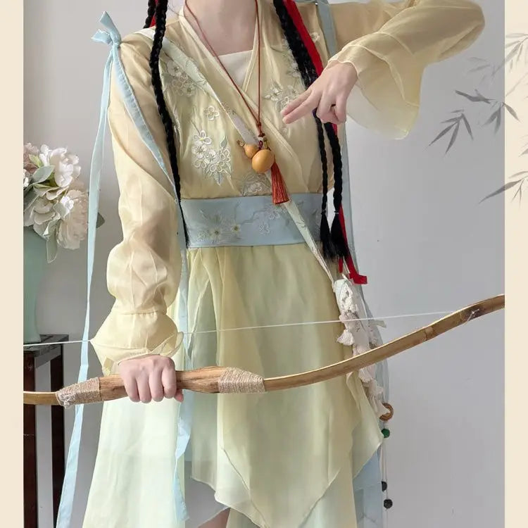Olive Girl Yellow Flowing Sleeve Fairy Dress for Ren Faire 2026 Garden Wedding Fairycore Photoshoot Everyday Wear S-L XS-3XL Plus Size Flowing Sleeve Dramatic Silhouette Romantic Editorial Not Costume Chinese Heritage Fashion Women