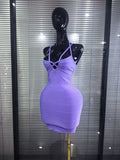 Black Purple Women Sexy V-Neck Sleeveless Bodycon Mini Bandage Dress Nightclub Party Celebrate Cocktail Homecoming Clothing