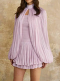 Women's Spring Summer Stand Collar Capelet Fitted Mini Dress Elegant Formal Party Wear 2026 Trendy Feminine Fashion Dress