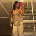 Sexy Sequined Women's Sling Top Irregular Hem Pleated V-neck Sleeveless Backless Vest 2026 Summer Lady Beach Chic Camisole