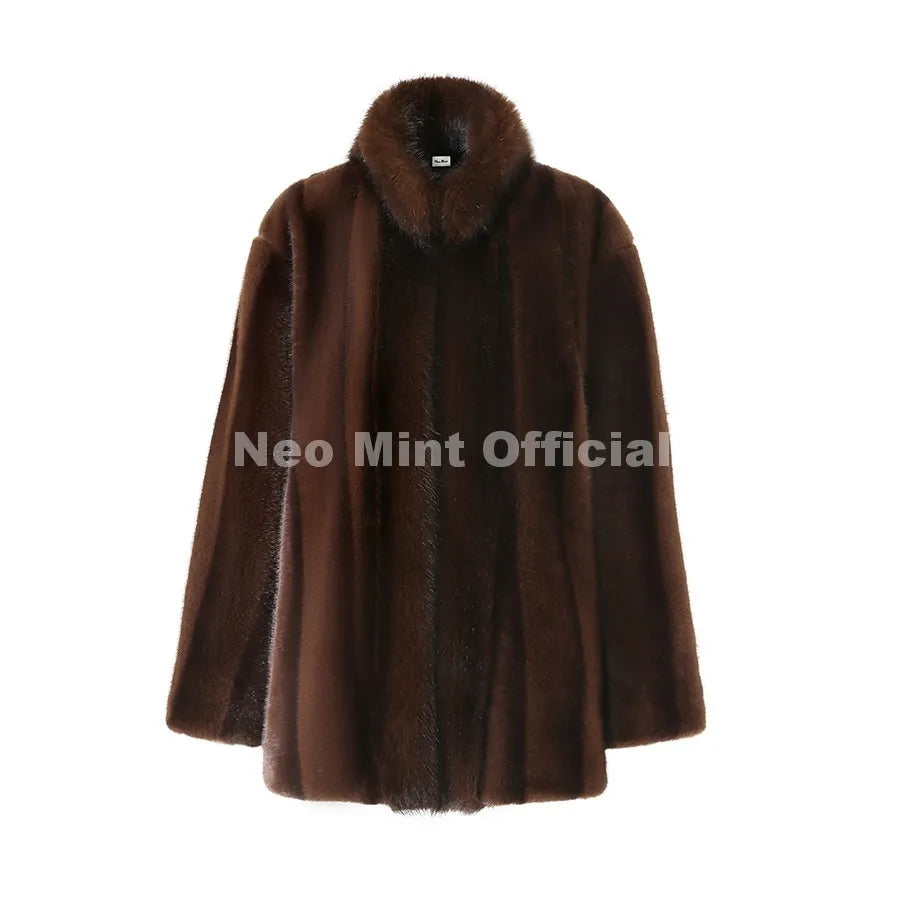 Hot Fashion 2026 Winter Luxury Striped Faux Mink Fur Jacket Women Stylish Power Shoulder Fur Trim Blazer Coat Outerwear
