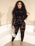 Irregular Mesh Patchwork Jumpsuit Women o-Neck Full Sleeve Sexy Hottie Stretch Skinny Hipster Fashion Street Clubwear