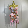 Luxury Rhinestone 3D Floral Tassel Mesh Mini Dress Evening Party Birthday Prom PhotoShoot Nightclub Drag Queen Sexy Stage Outfit